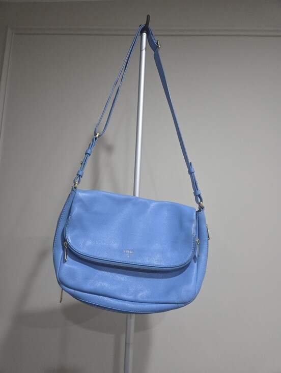Fossil Handbags - Fossil Preston Royal Blue Pebbled Leather Crossbody Bag 11×9×2in.